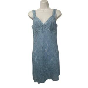 Vtg Y2K Morgan Taylor Intimates Babydoll Lace Nightie Mini Dress Baby Blue Sz M